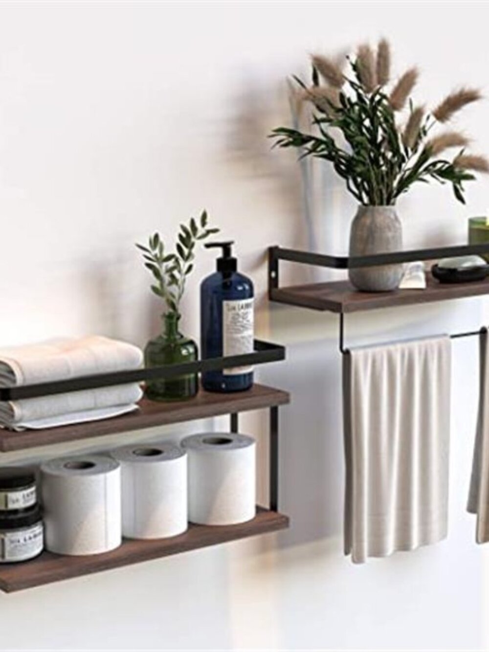New 2+1 Tier Wall Mounted Floating Shelves Set of 2, Rustic Wood Shelf